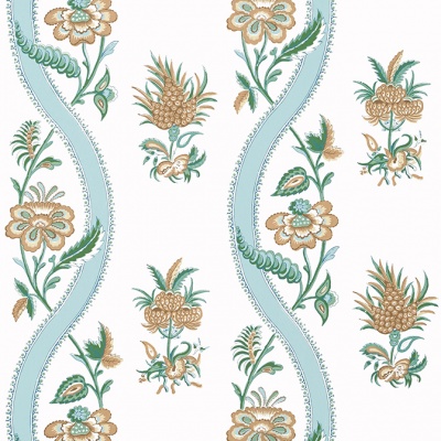 Thibaut Ribbon Floral Wallpaper in Seaglass & Gold